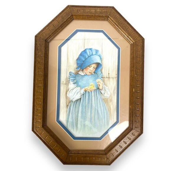 Kathleen Casey 1980s Framed Pictures Boy Girl‎ Hexagon 2 PC Vintage Decor A18G - Picture 6 of 12